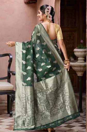 Green paisley woven design chanderi saree