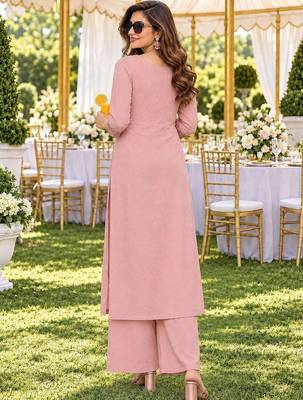 women floral embroidered regular thread work chanderi silk kurta with palazzos & with dupatta 3
