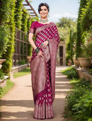 Magenta ethnic motifs zari chanderi saree 1