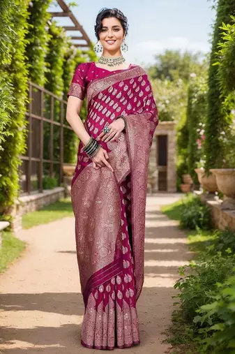 Magenta ethnic motifs zari chanderi saree