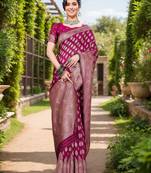 Magenta ethnic motifs zari chanderi saree