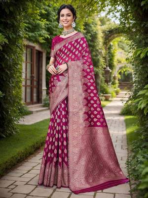 Magenta ethnic motifs zari chanderi saree 2