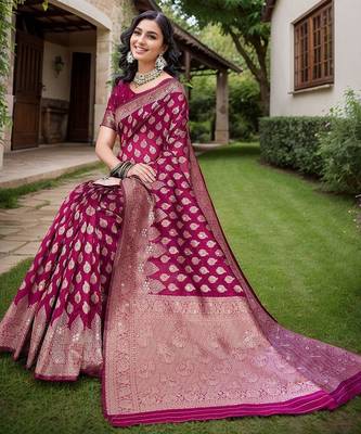Magenta ethnic motifs zari chanderi saree 3