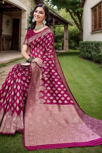 Magenta ethnic motifs zari chanderi saree