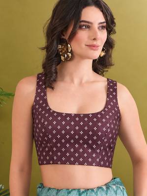 Wine batik printed silk blend ready to wear saree 4