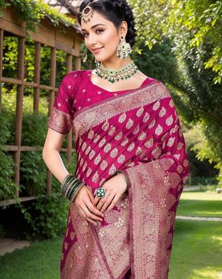 Magenta ethnic motifs zari chanderi saree 4