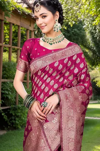 Magenta ethnic motifs zari chanderi saree