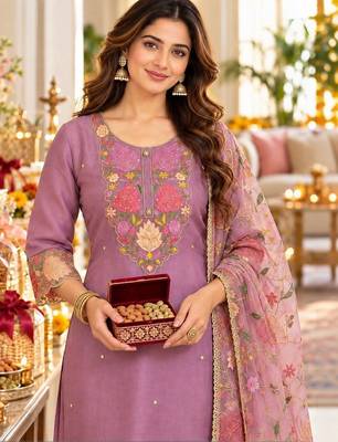 women floral embroidered regular thread work kurta with trousers & with dupatta 2