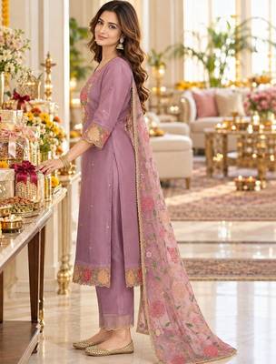 women floral embroidered regular thread work kurta with trousers & with dupatta 3