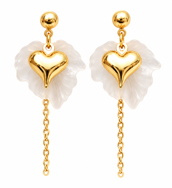 Anti-tarnish, stud back closure, dangling chain, puffy heart charm 5