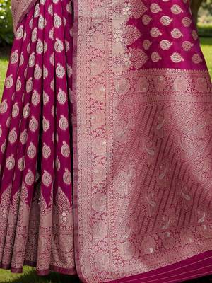 Magenta ethnic motifs zari chanderi saree 5