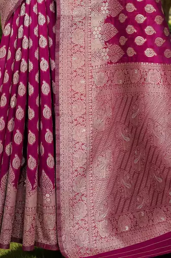 Magenta ethnic motifs zari chanderi saree