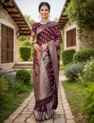 Magenta ethnic motifs zari silk cotton chanderi saree 1