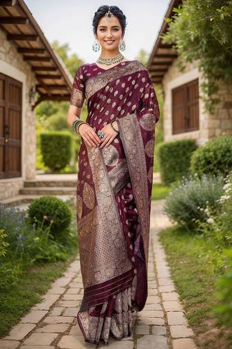 Magenta ethnic motifs zari silk cotton chanderi saree