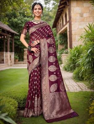 Magenta ethnic motifs zari silk cotton chanderi saree 2