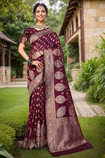 Magenta ethnic motifs zari silk cotton chanderi saree