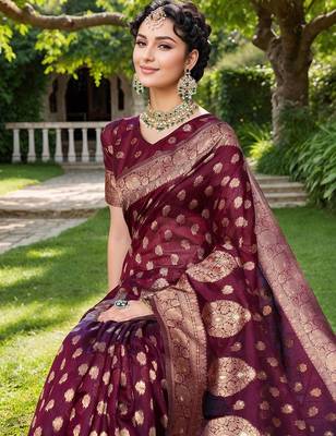 Magenta ethnic motifs zari silk cotton chanderi saree 4