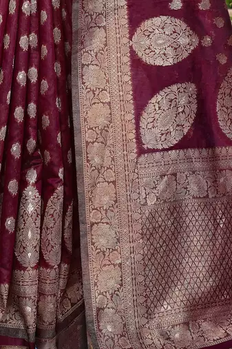 Magenta ethnic motifs zari silk cotton chanderi saree