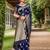 Navy blue floral embroidered zari organza saree