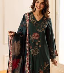 women floral embroidered regular thread work kurta with palazzos & with dupatta
