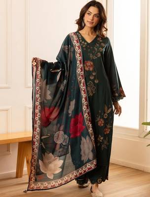 women floral embroidered regular thread work kurta with palazzos & with dupatta 6