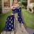 Navy blue floral embroidered zari organza saree