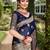 Navy blue floral embroidered zari organza saree