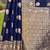 Navy blue floral embroidered zari organza saree