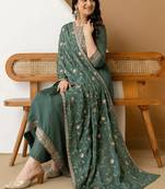 women ethnic motifs embroidered empire thread work  silk kurta with trousers & with dupatta