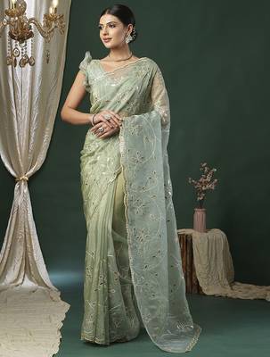 Green embellished gotta patti designer saree 1
