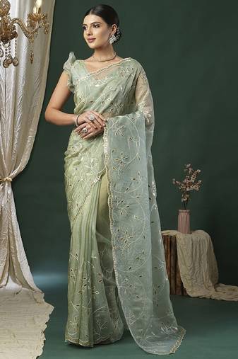Green embellished gotta patti designer saree