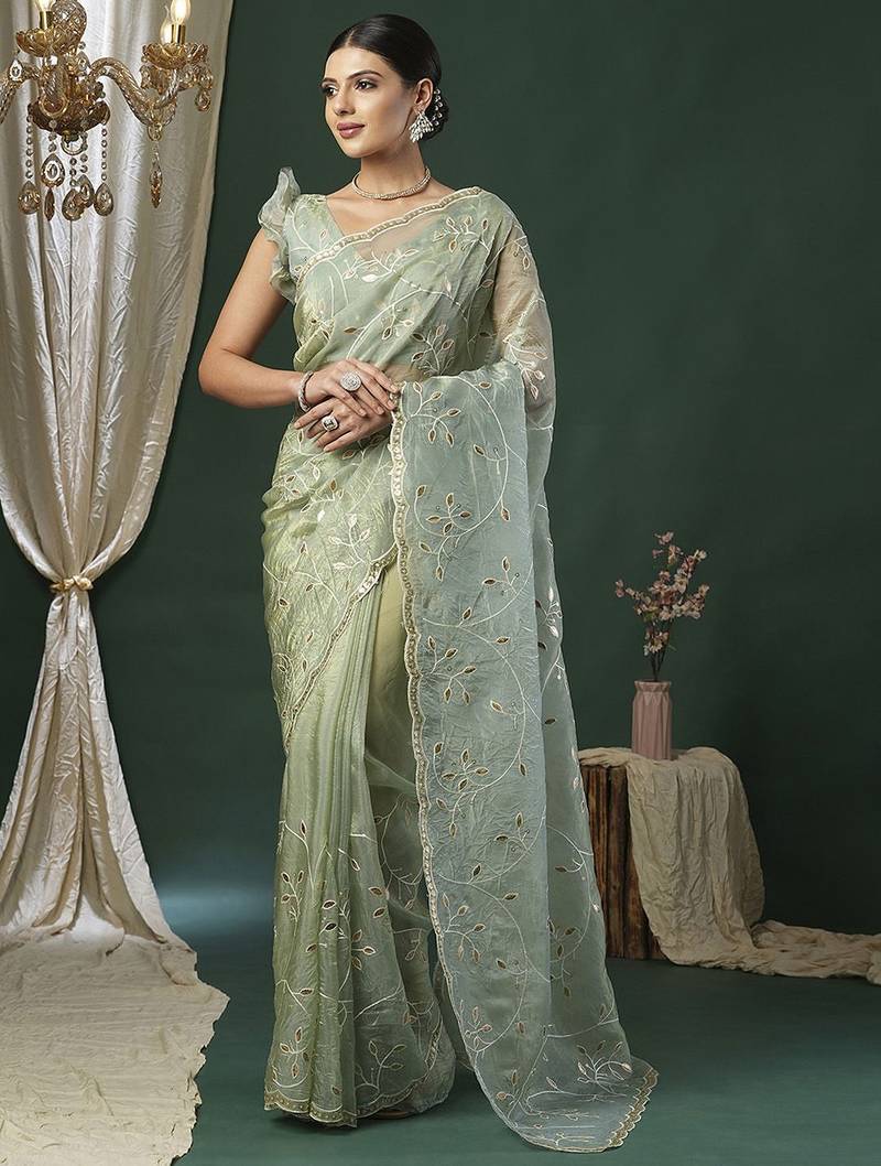 Green embellished gotta patti designer saree