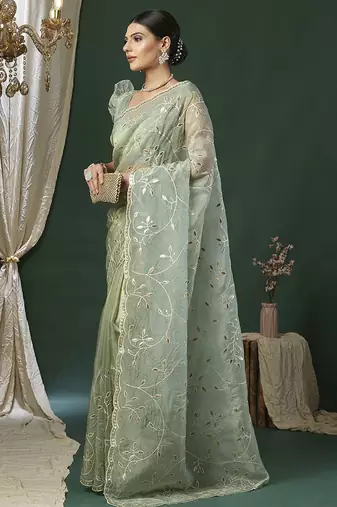Green embellished gotta patti designer saree
