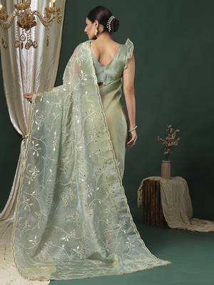 Green embellished gotta patti designer saree 3