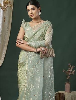 Green embellished gotta patti designer saree 4