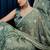 Sea green women floral embroidered saree with blouse piece