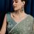 Sea green women floral embroidered saree with blouse piece
