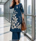 women floral printed regular chanderi cotton kurta with palazzos