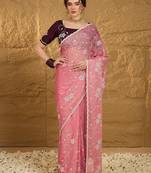 Pink floral sequinned saree