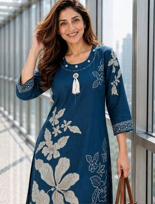 women floral printed regular chanderi cotton kurta with palazzos 2