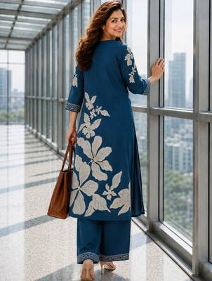 women floral printed regular chanderi cotton kurta with palazzos 3