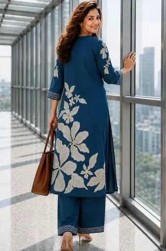 women floral printed regular chanderi cotton kurta with palazzos