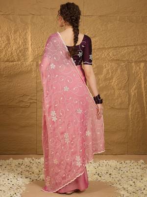 Pink floral sequinned saree 3