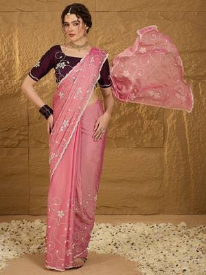 Pink floral sequinned saree 4