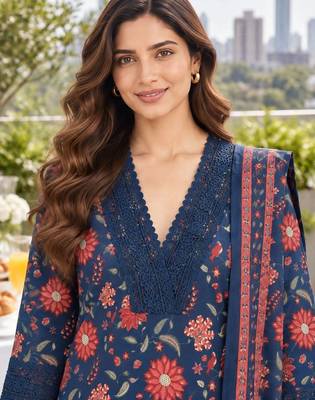 women floral printed regular  cotton kurta with trousers & with dupatta 2
