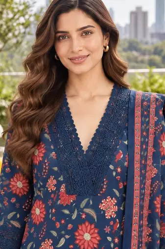 women floral printed regular  cotton kurta with trousers & with dupatta
