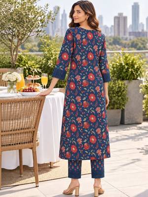 women floral printed regular  cotton kurta with trousers & with dupatta 3