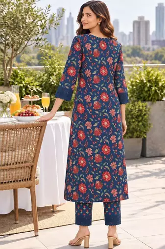 women floral printed regular  cotton kurta with trousers & with dupatta