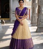 South Indian Style Semi-Stitched Half Saree with Blouse and Dupatta
