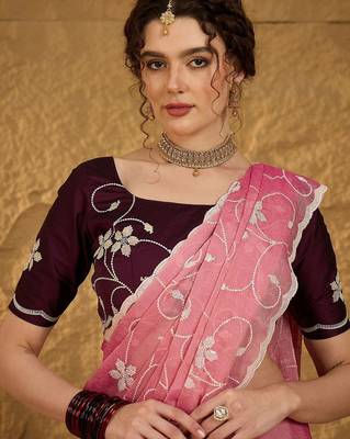 Pink floral sequinned saree 5